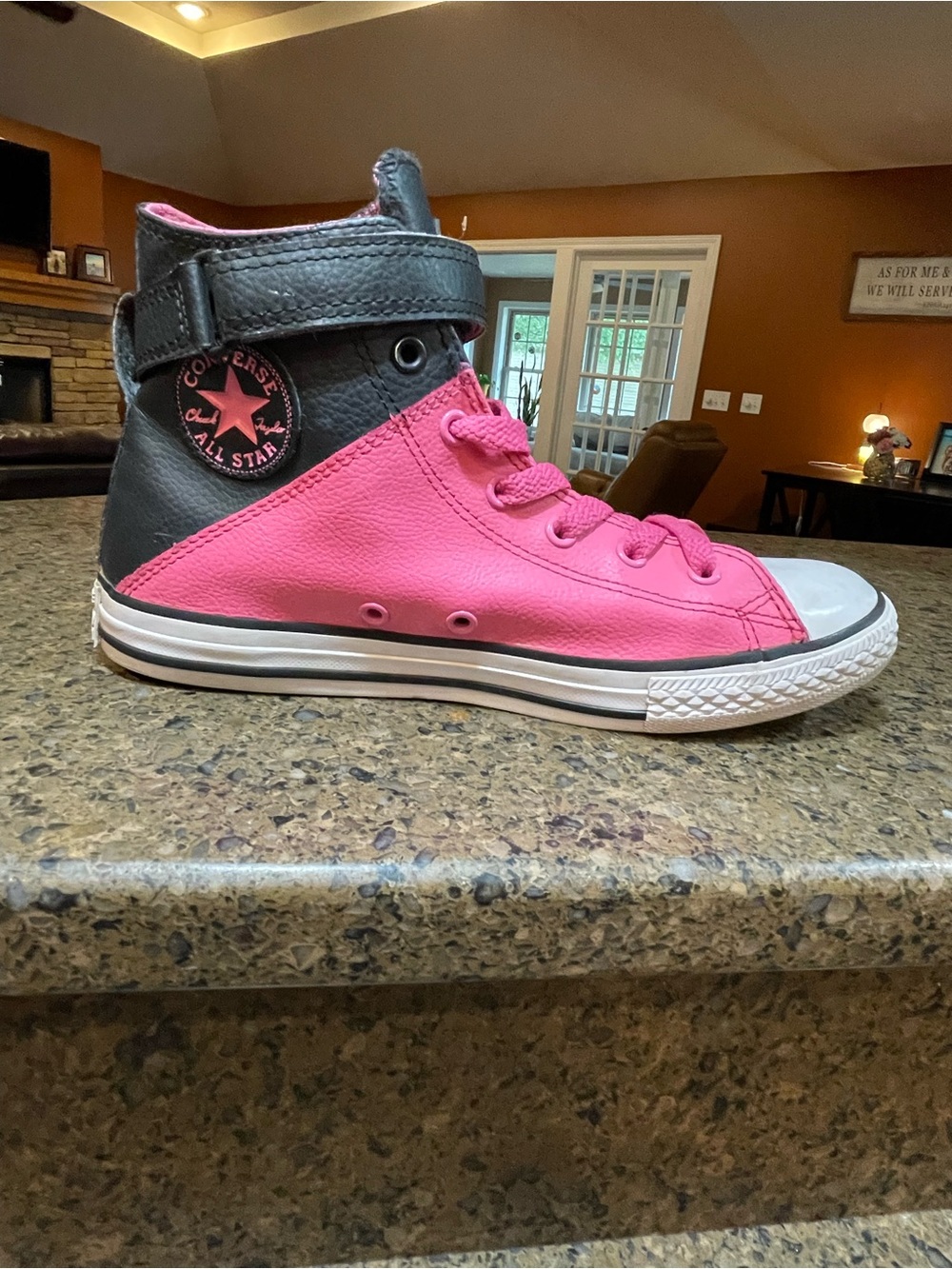 Converse Chuck Taylor Girls Brea High Top Sneakers Leather Pink Black Lace Up - Picture 4 of 10
